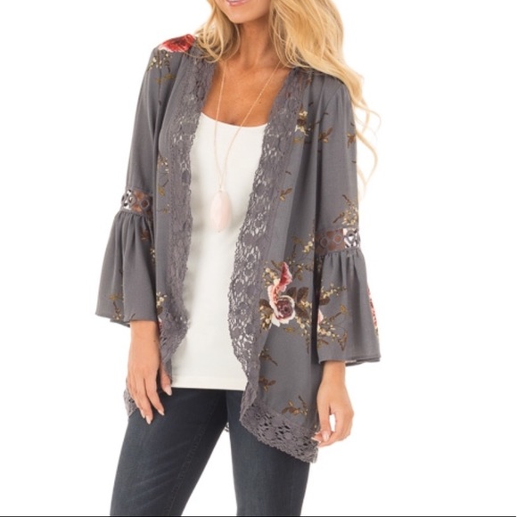 Boutique Sweaters - 🆕Maile Gray Floral Crochet Cardigan